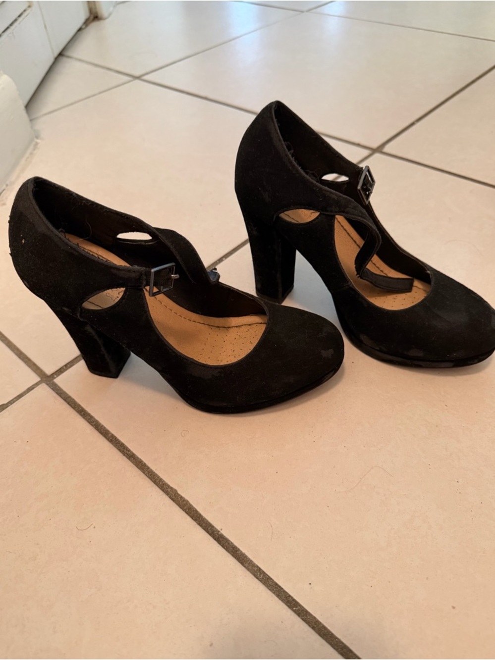 Black Mary Jane Block Heel Pumps with Buckle Strap
